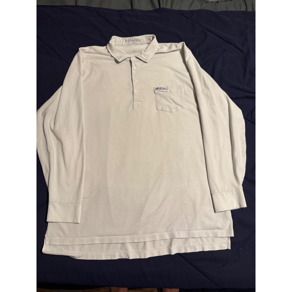 B. Draddy USA Mens Long Sleeve Polo Shirt Large Grey Pocket Golf Peru Stained